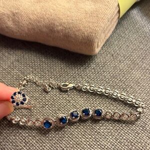 Sterling Silver Blue MOISSANITE Halo Ring and Bracelet